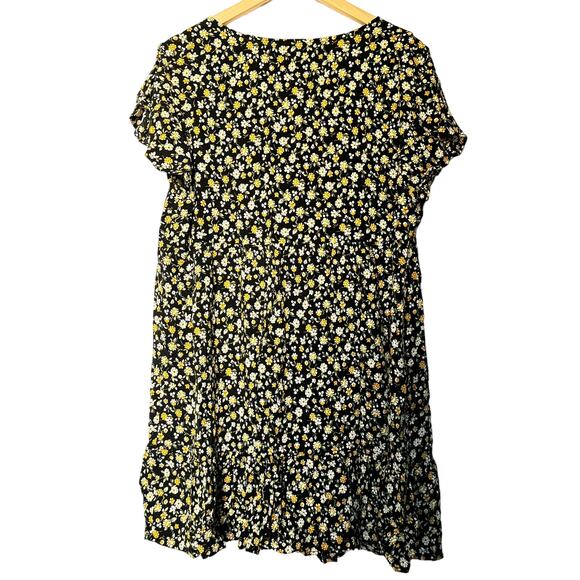 PASSPORT 2X Black Yellow‎ Ditsy Floral Short Flutter sleeve Babydoll Midi Dress - Picture 2 of 6